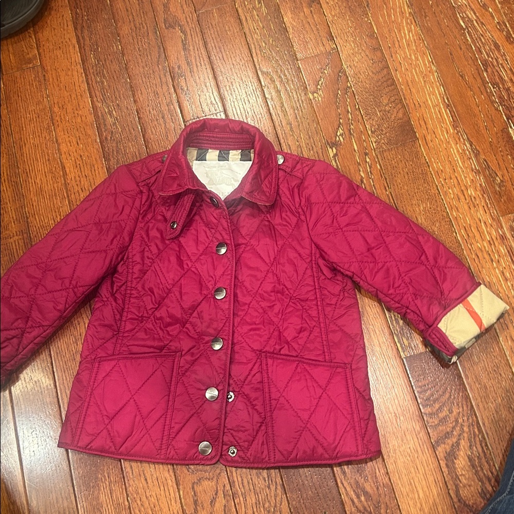 Burberry Children's Quilted Jacket Nova Check Burgundy Size 3Y - Picture 2 of 10